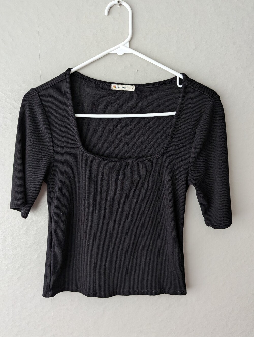 Marine Layer Square Neck Ribbed Black Top S